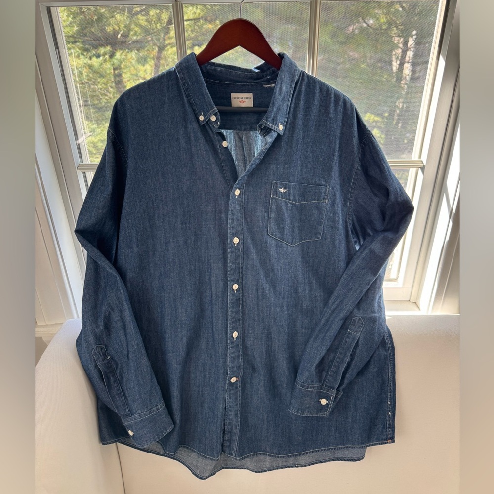 Dockers Men’s Denim Long Sleeve Button Up Shirt XXL Casual Classic